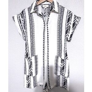 Elan Black White Women's Sm Romper Shorts Geometric Tribal Aztec Button Vaca NWT